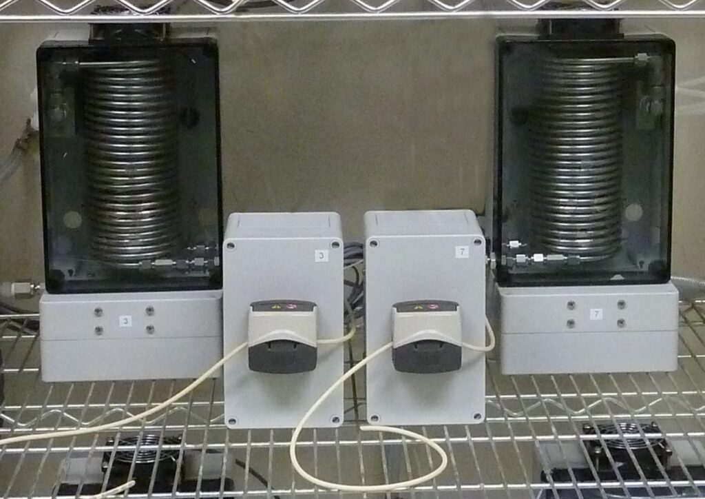 An evaporator coil and pump system created for biomedical research